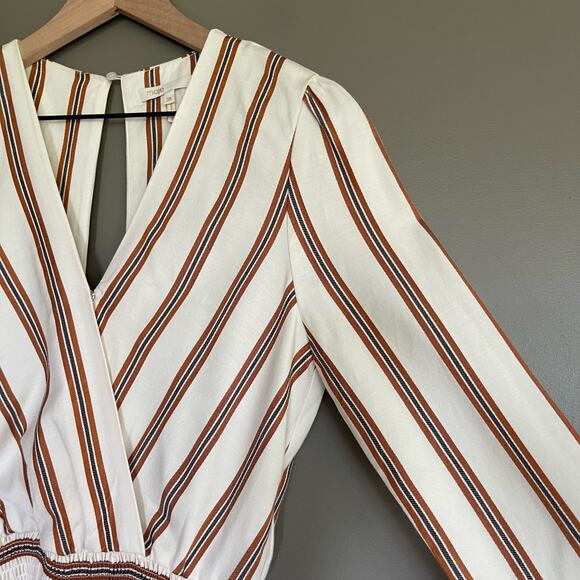 Maje Ieni Romper Size Medium Cream Bronze Striped Peplum One Piece Long Sleeve - Picture 12 of 16